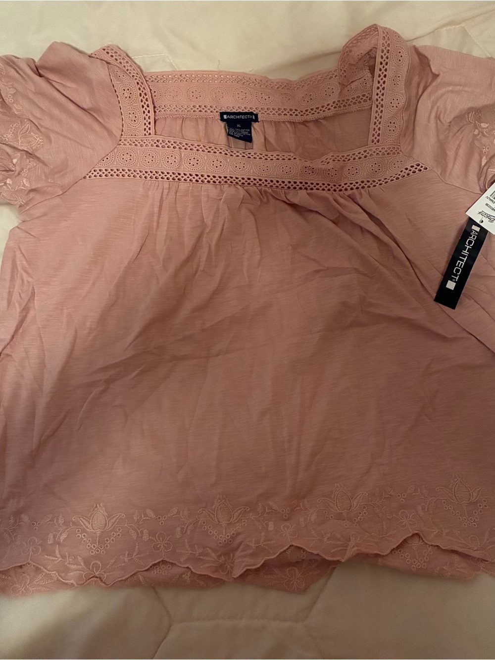 Architect Dusty Pink Eyelet Square-Neck Tunic Top